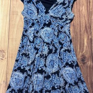J0NES NEW YORK blue paisley pull on midi dress size M